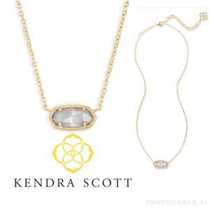 NWOT Kendra Scott Elisa Slate Cat Eye's Glass Gold Pendant Necklace